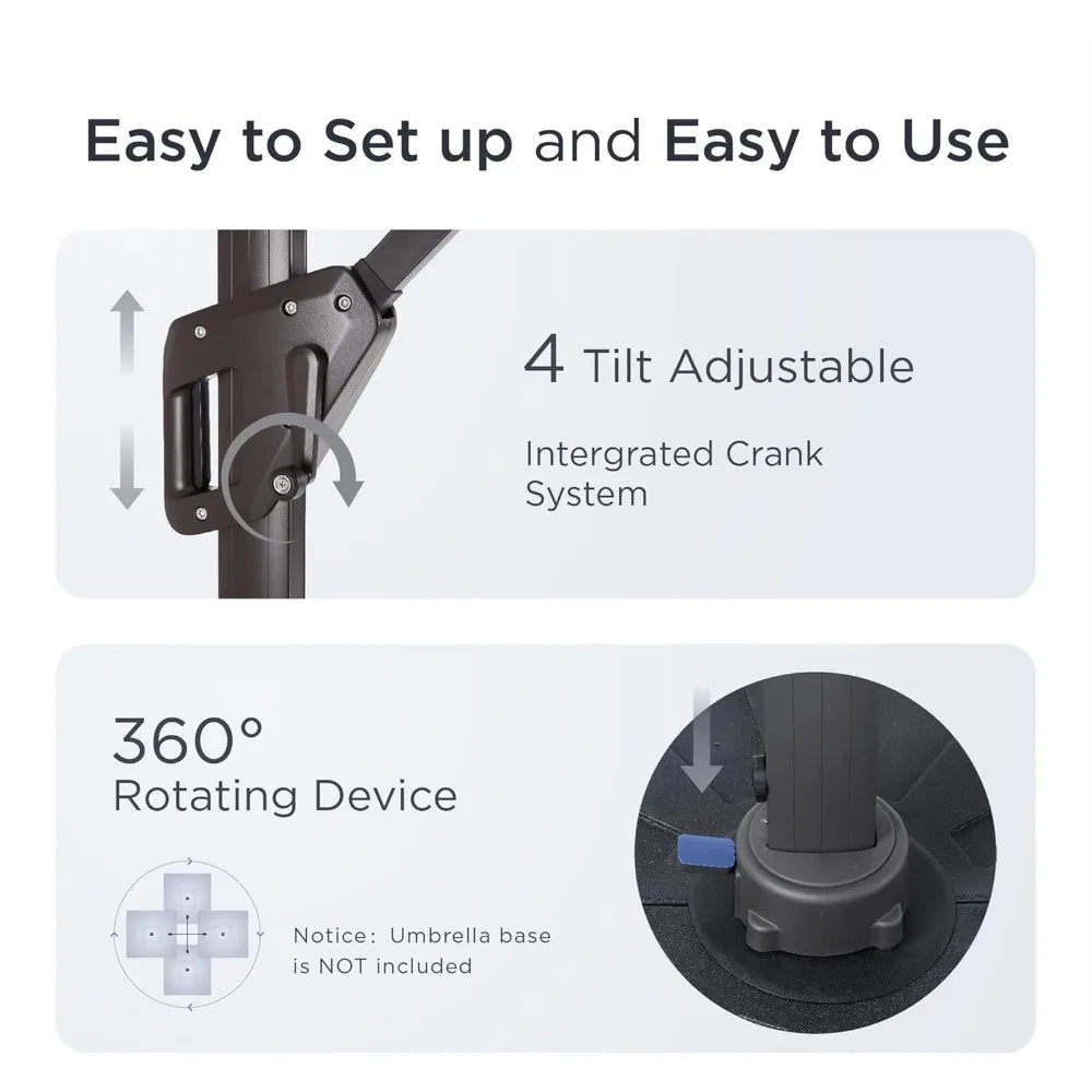 9' X 12' Cantilever Patio Umbrella 360°Rotation Rectangular Outdoor Large Offset Umbrellas Double Top Heavy Duty Windproof for G