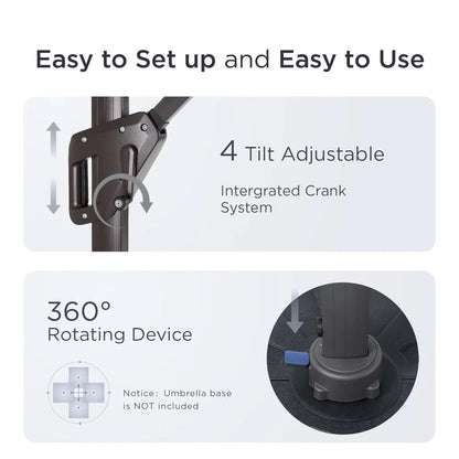 9' X 12' Cantilever Patio Umbrella 360°Rotation Rectangular Outdoor Large Offset Umbrellas Double Top Heavy Duty Windproof for G