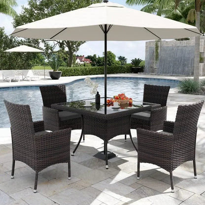 Terrace Furniture Set, Including 8 Cushioned Chairs and 2 Square Tables with Umbrella Shaped Hollow Grey Outdoor Chairs