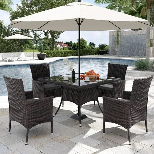 Terrace Furniture Set, Including 8 Cushioned Chairs and 2 Square Tables with Umbrella Shaped Hollow Grey Outdoor Chairs