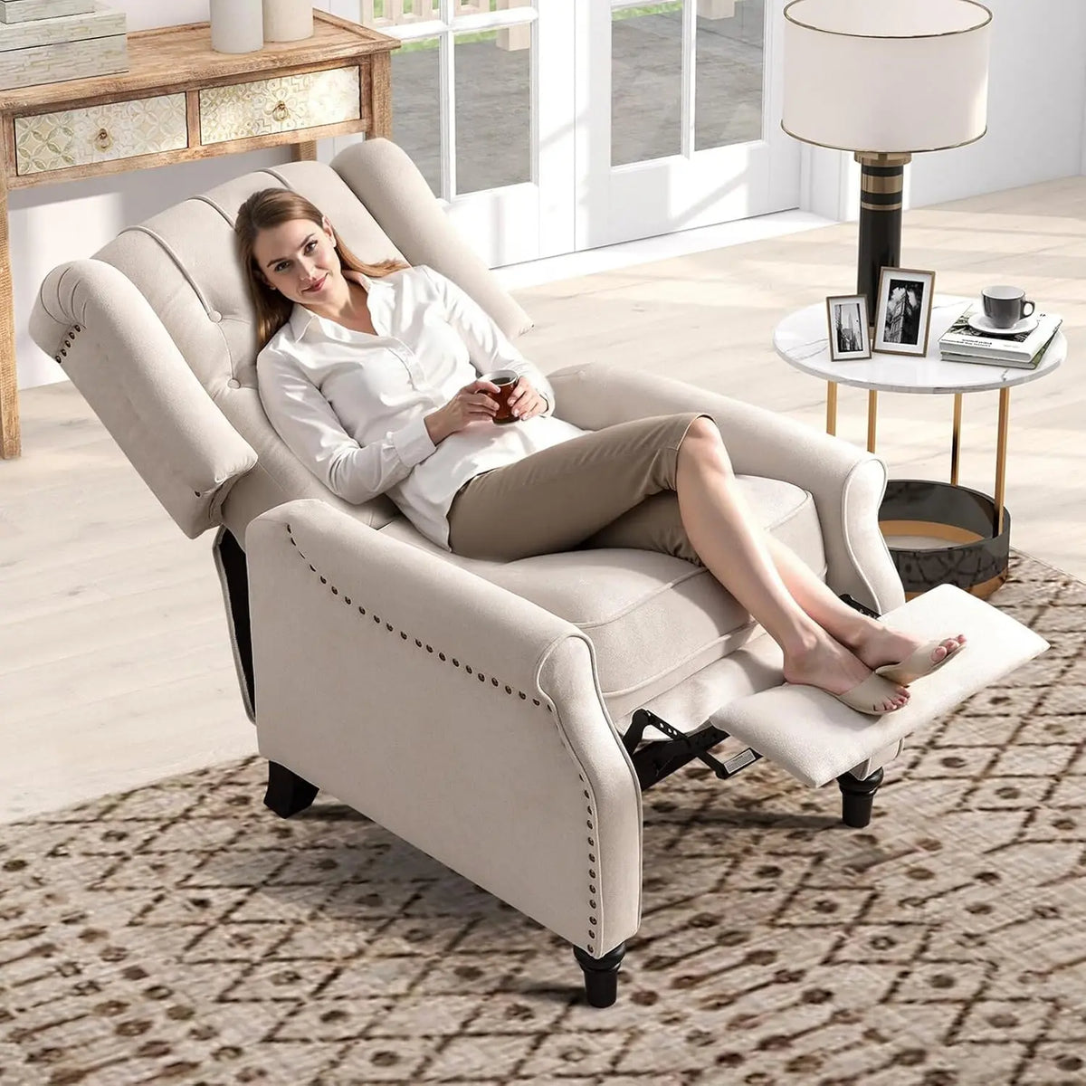 EBELLO Push Back Recliner Chair Fabric Lounge Armchair Pushback Recliner with Padded Seat for Living Room