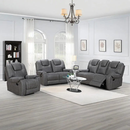 Modern 321 Sectional Leather Recliner Couch for Living Room Extendable Wood-Framed Sofa Seat Recliners Furniture Set 6032