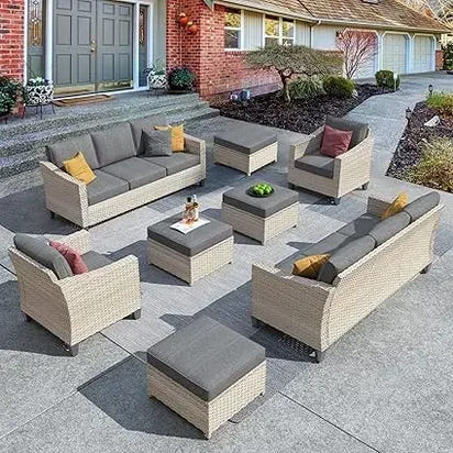 Wicker Patio Furniture Set Modern Outdoor Conversation  Sofa with Cushion and Ottomans for Garden, Poolside, Backyard