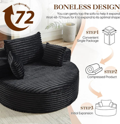 Round Chaise Longue Chair Indoor, Modern 55-inch Upholstered Corduroy Deep Seat Circle Single Cloud Lounge, Customized