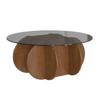 Table basse ronde en verre de luxe légère, Table basse moderne en bois massif, Table ronde nordique Simple