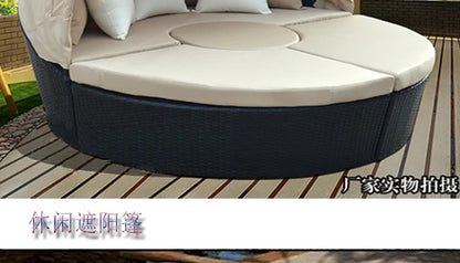 N Outdoor Lounge Leisure Ratten Bed Balcony Courtyard Sun Shade Sofa Outdoor round Bed