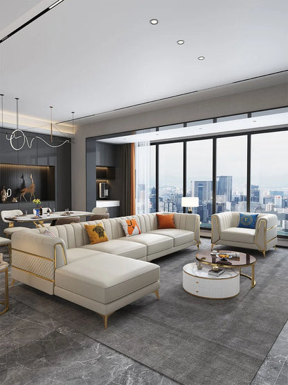 Italian-American small apartment living room three or four-person leather sofa luxury modern simple corner combination concubine