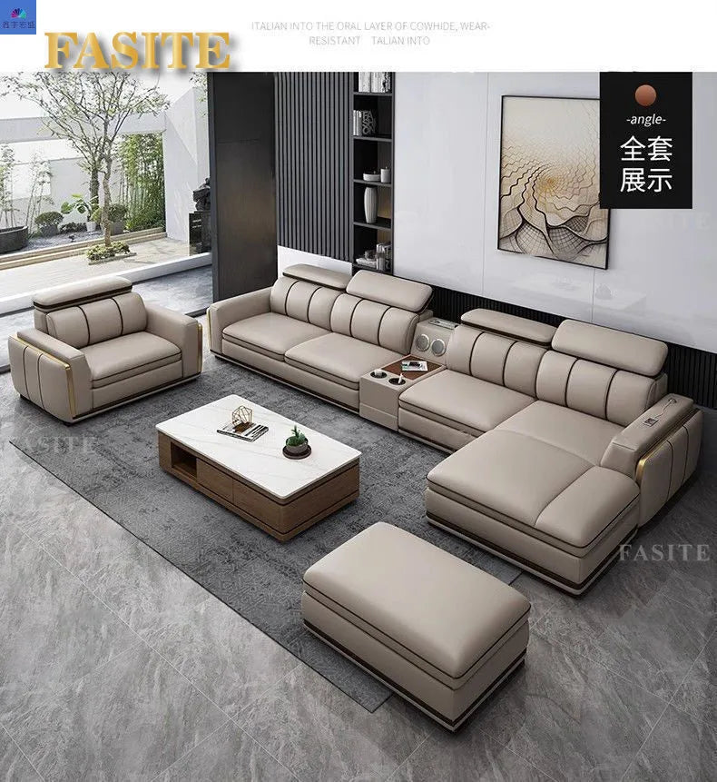 Luxury First-Layer Sofa Classic Light Living Room Size Princess Apartment Straight Row Home Combination