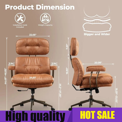 Home Upgrade ergonomic home office chair, mid-century modern faux leather chairs with thickened cushions, comfy high back swivel