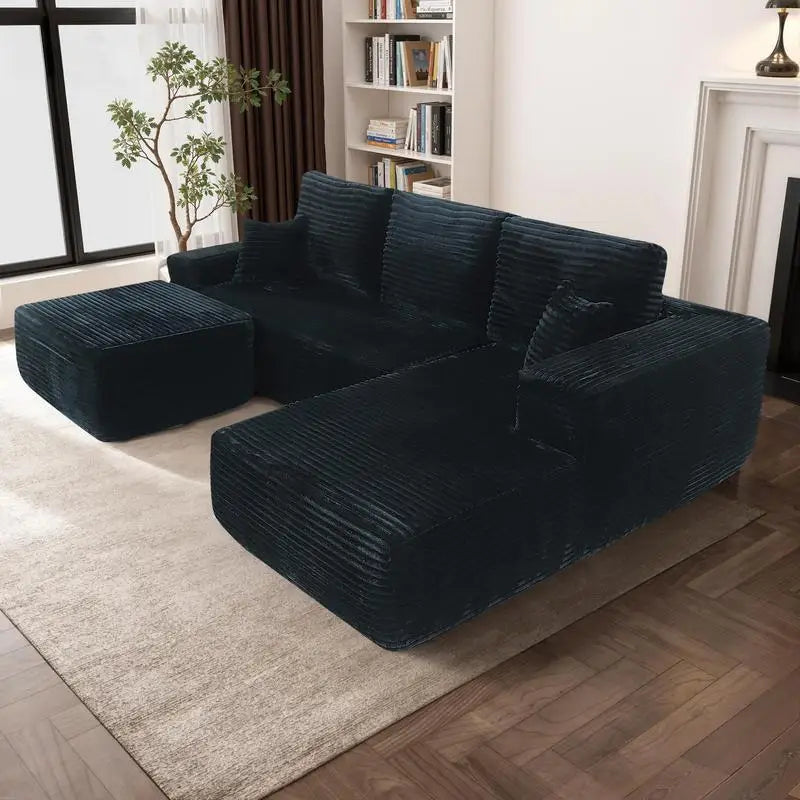 Modern U-Shaped Sectional Couch with Deep Seat, Plush Upholstered Sofa for Living Room and Bedroom, No Assembly Needed, Black