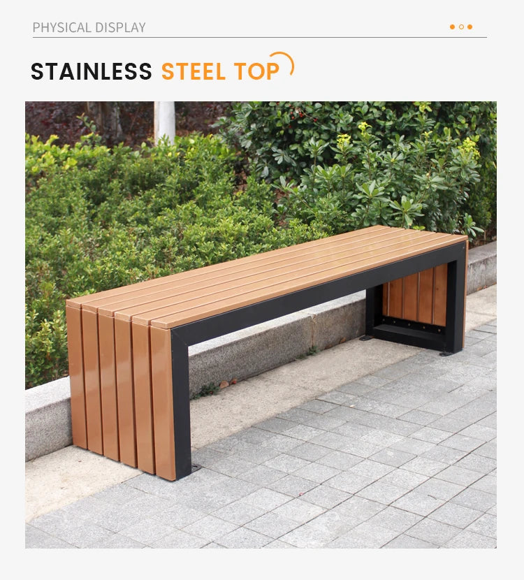 Meubles urbains modernes banc de jardin banc en acier inoxydable sièges de parc jardin en bois Patio extérieur bancs en acier inoxydable