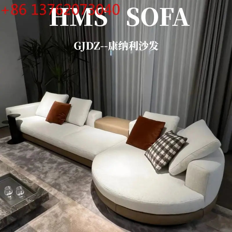 Modern simple straight corner cotton and linen round concubine modern living room sofa