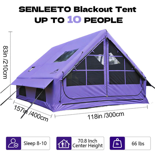 129 Sq Ft Large Inflatable Camping Tent Waterproof Oxford Air Tent House with Hand Pump 4 Season Sunproof Glamping Family Tent