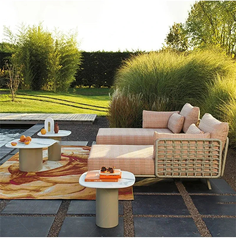 Nordic Designer Outdoor Garden Sofas Villa Leisure Area Lazy Sofa Home Balcony Sofa Chair Combination Luxury Outdoor Furniture L
