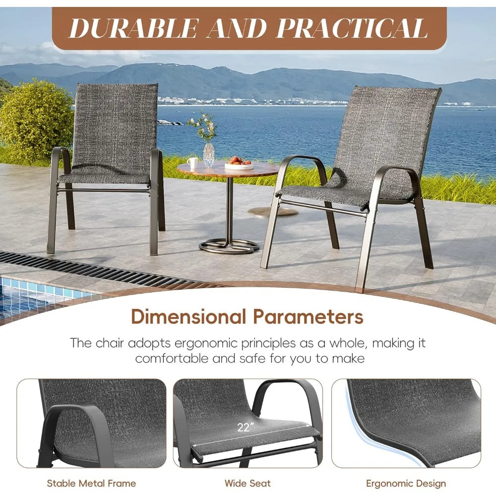 Patio Chairs Set of 6, Outdoor Lightweight Stackable Dining Chairs w/All-Weather Textilene Fabric & Metal Frame, 350LBS Capacit