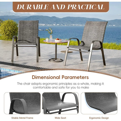 Patio Chairs Set of 6, Outdoor Lightweight Stackable Dining Chairs w/All-Weather Textilene Fabric & Metal Frame, 350LBS Capacit