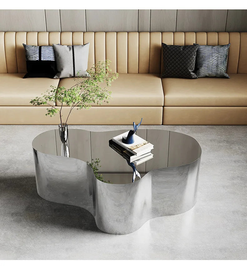 Creative special-shaped stainless steel light luxury mirror modern living room simple tea table coffee irregular table