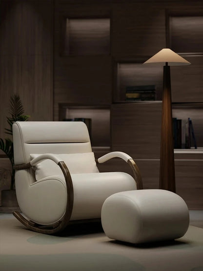 Solid wood leather lazy balcony leisure rocking chair bedroom living room household single sofa chair