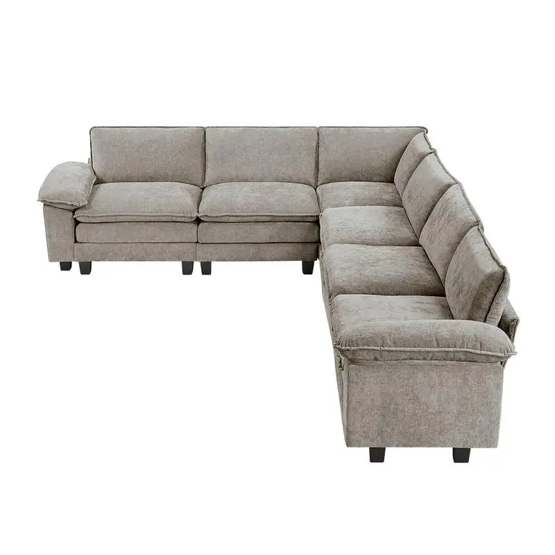 Modern 6-Piece Modular Sectional Sofa Set in Plush Chenille Upholstery for Comfortable Living Room Furniture - Durable Plywood