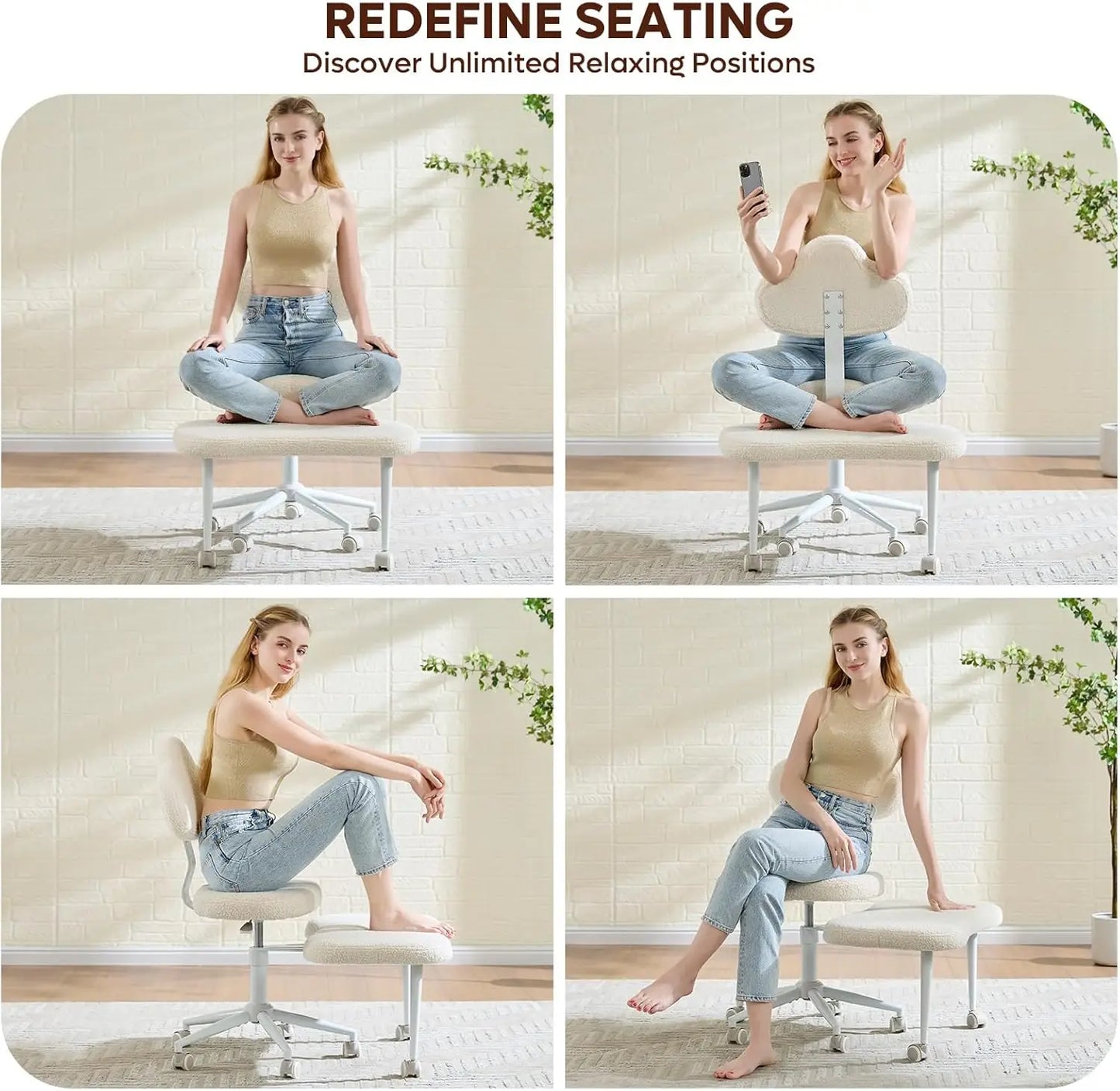 Cross Legged Office Chair with Wheels, Meditation Chair, ADHD Chair for Adults, Wider Height Adjustable Backrest and Seat