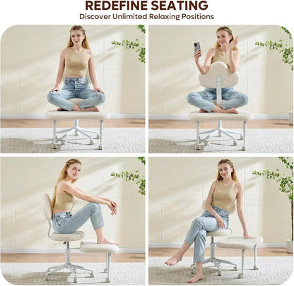 Cross Legged Office Chair with Wheels, Meditation Chair, ADHD Chair for Adults, Wider Height Adjustable Backrest and Seat