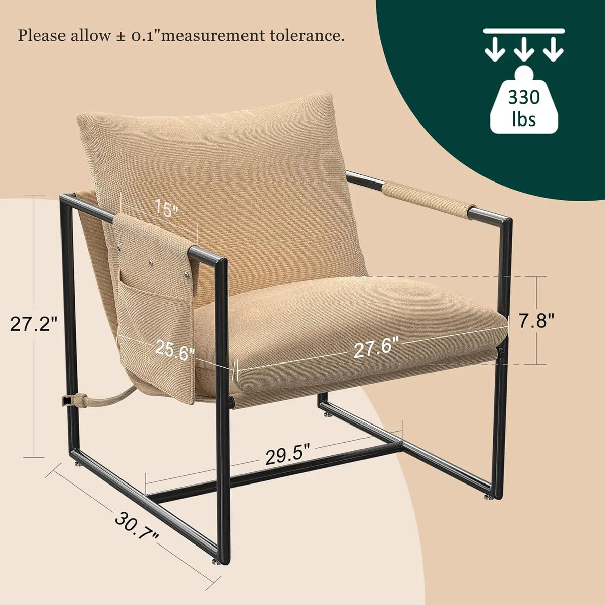 Sling Accent Chair For Living Room, Mid Modern Metal Frame Armchair For Reading Room, Bedroom Chair With Removable Storage Bag,