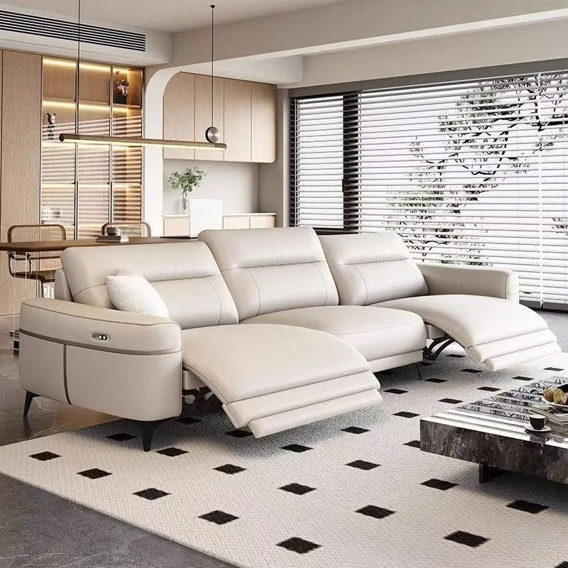 Leather electric sofa function: zero wall sofa, living room top layer cowhide size adjustable inline sofa
