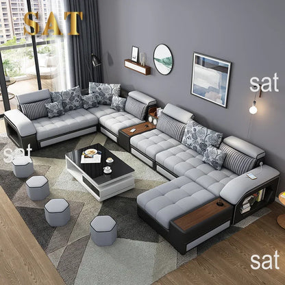 -Modern Living Room Sofa Couch Set U Shaped Couches Luxury Microfiber Leather Fabric Sectional Sofas For Home Furniture Indoor