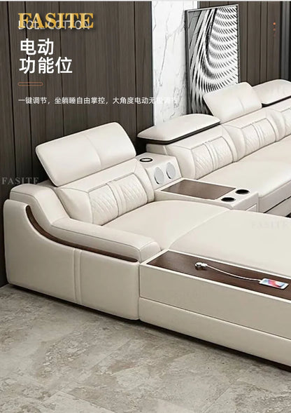 Nordic light luxury leather sofa size apartment living room simple corner princess L-shaped combination sofa
