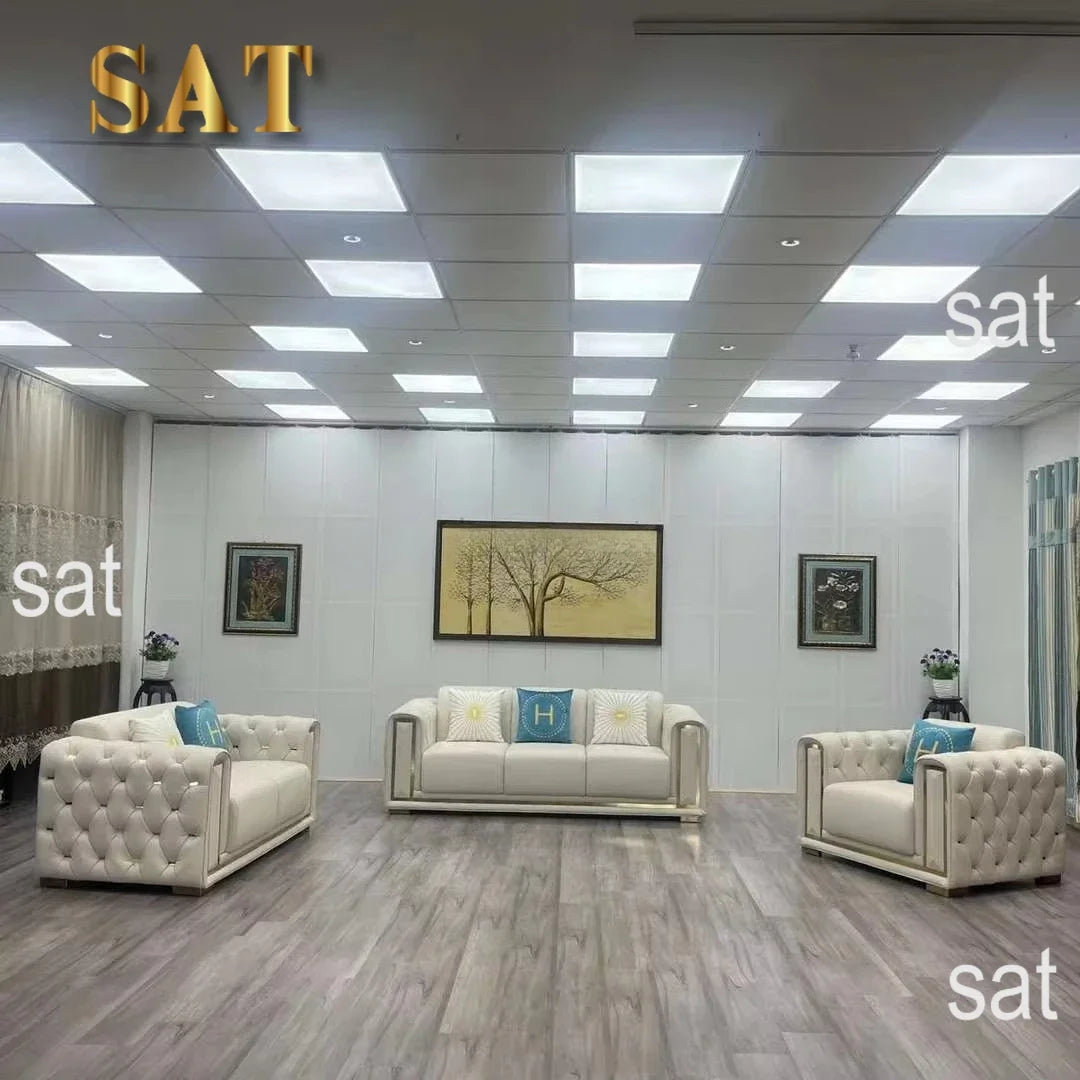 -Modern Luxury High-end Living Room Sofa Set Furniture Upholstered Full Leather Button Tufted Sofa Home