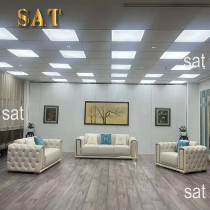 -Modern Luxury High-end Living Room Sofa Set Furniture Upholstered Full Leather Button Tufted Sofa Home