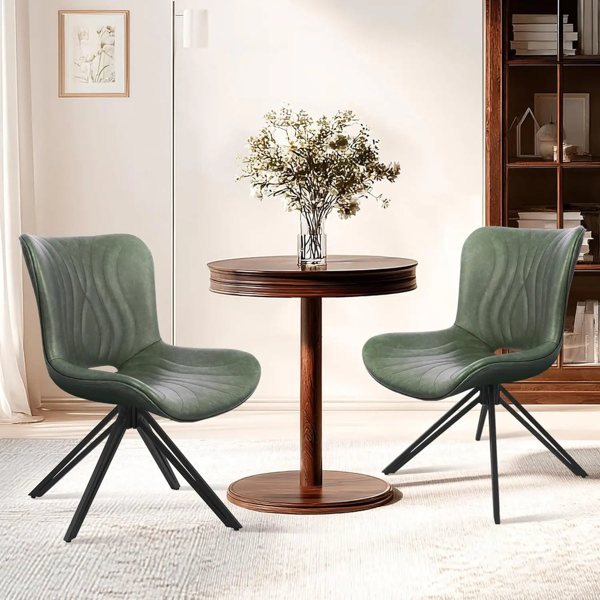 Dining Chairs Set of 2, 360° Swivel Armless Faux Leather Accent Chairs with Padded Back and Metal Legs, Mid-Century, Customized