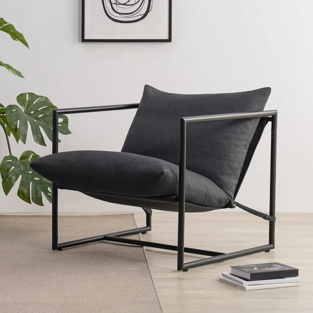 Modern Metal Accent Chair with Shredded Foam Cushion, Dark Grey, Easy Assembly, 250 lbs Capacity