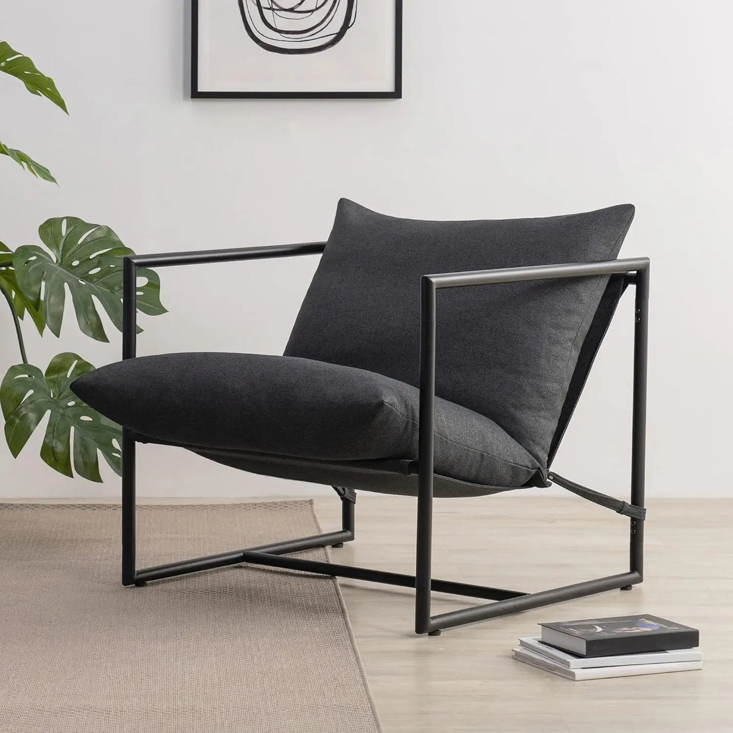 Modern Metal Accent Chair with Shredded Foam Cushion, Dark Grey, Easy Assembly, 250 lbs Capacity