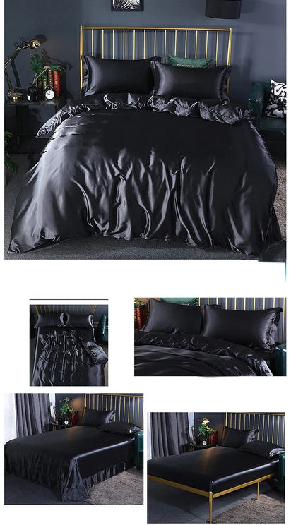 Luxury 100% Mulberry Silk Bedding Set with Duvet Cover Set Double King Queen Size Bedding Cover Kit 4pcs Bed Cover Bed Linen Set