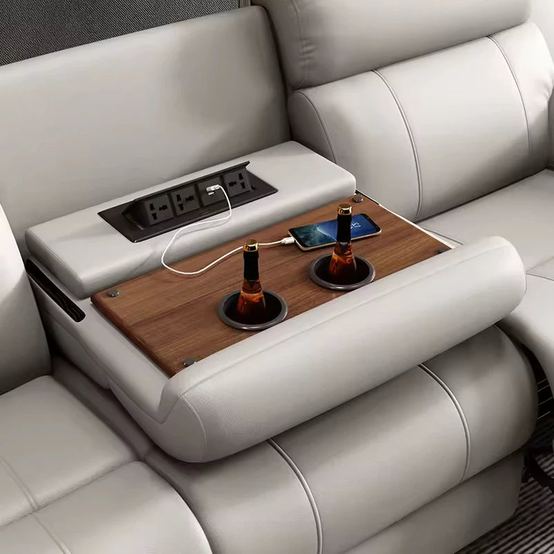Couch Recliner Chair Furniture Supplier with Table USB Factory 3 Seater Electric Smart PU Leather Reclining Reclinable Sofa