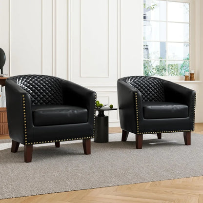 Upholstered Faux Leather Club Chair with Nailed Trim, Comfortable Reading Armchair for Living Room and Bedroom Reception
