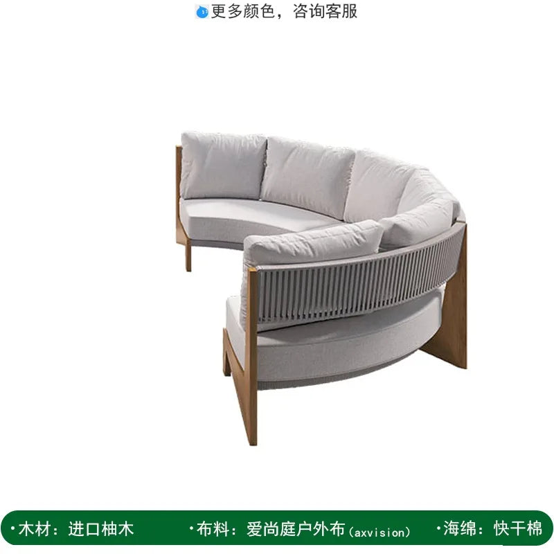 Outdoor sofa teak courtyard terrace leisure resort hotel outdoor deck rattan sofa garden furniture