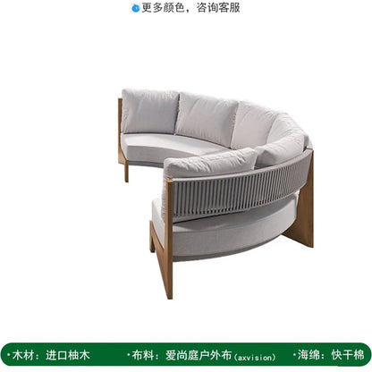 Outdoor sofa teak courtyard terrace leisure resort hotel outdoor deck rattan sofa garden furniture