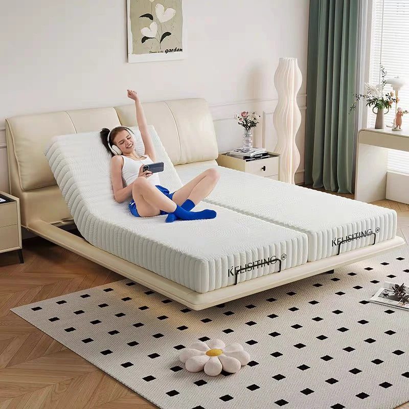 Smart bed, multi-functional modern bedroom double lift no headboard, zero pressure cotton mattress remote control electric bed