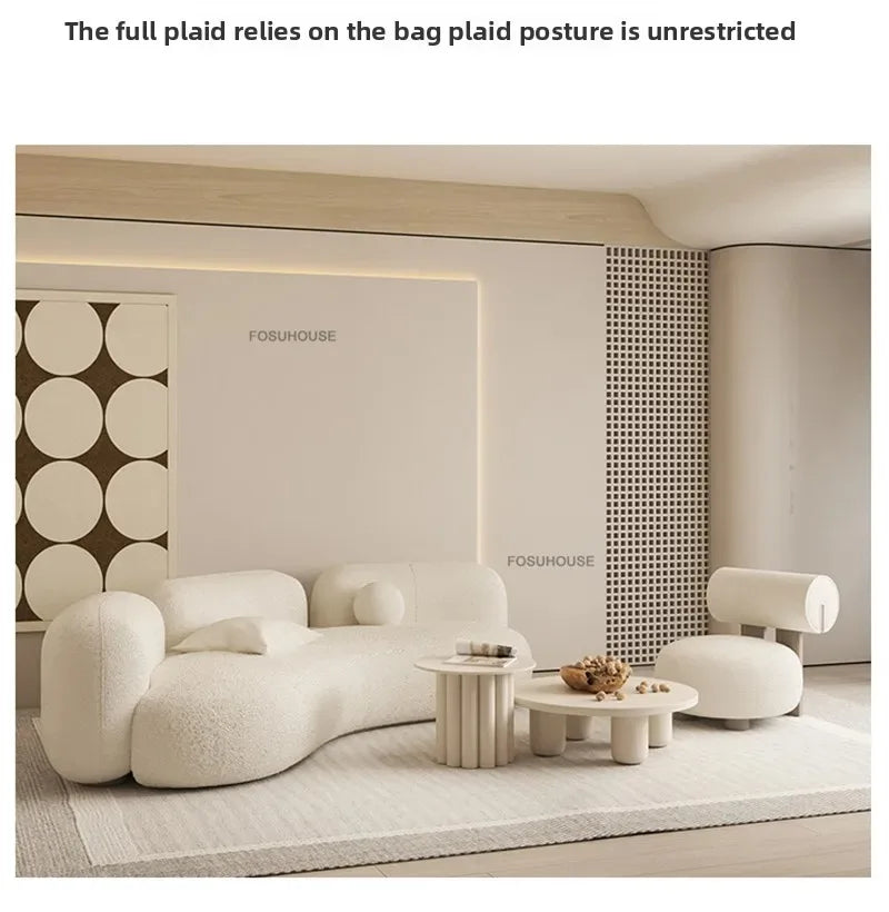 Lamb Velvet Curved Living Room Sofas Designer Living Room Furniture Beauty Salon Clothing Store Reception Sofa Luxury Sofa Bed