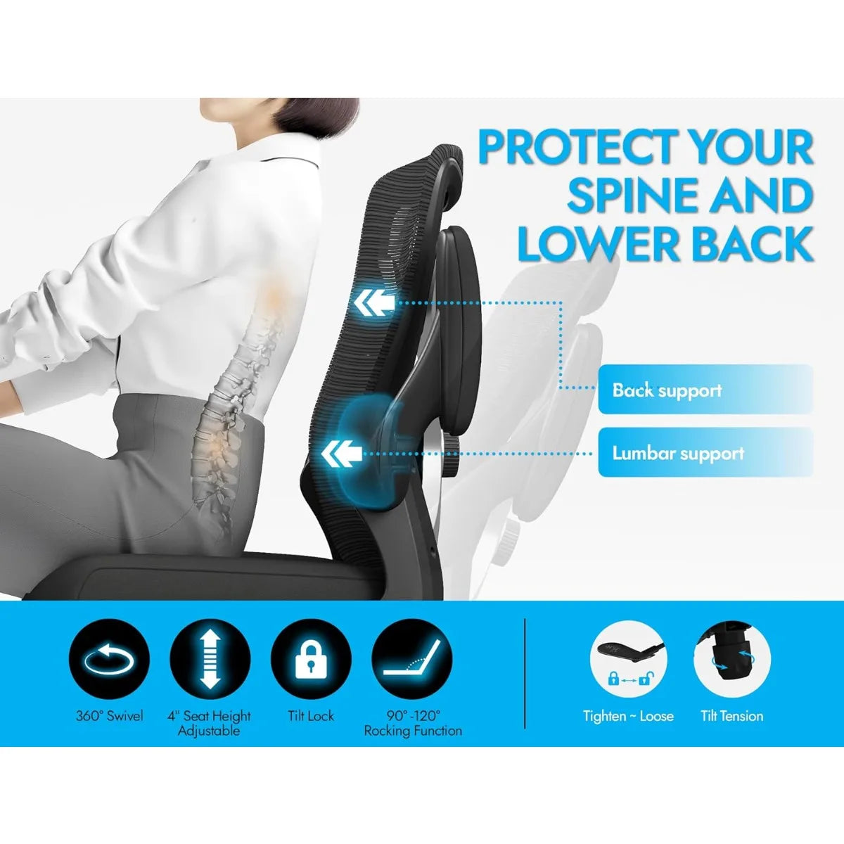 Ergonomic Mesh Office Chair, High-Back Computer Desk Chair with Lumbar Support for Adults, Executive Gaming Task Chair