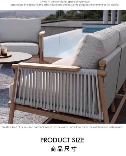 Outdoor Sofa Teak Outdoor Balcony Courtyard Rope Weaving Outdoor Tea Table Combination Garden Solid Wood Furniture