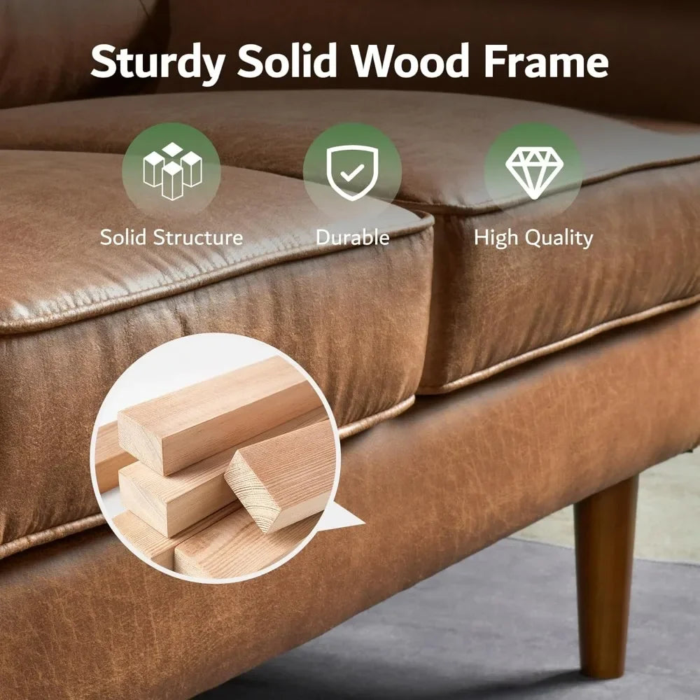 Luxury 3 Seater Sofa with Faux Leather,Mid-Century Modern Couch with Comfortable Armrest,Comfy Couches with Deep Seat,Small Sof