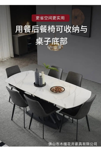 Italian minimalist light luxury multi-functional rock slab dining table combination size rectangular telescopicrotatinghousehold