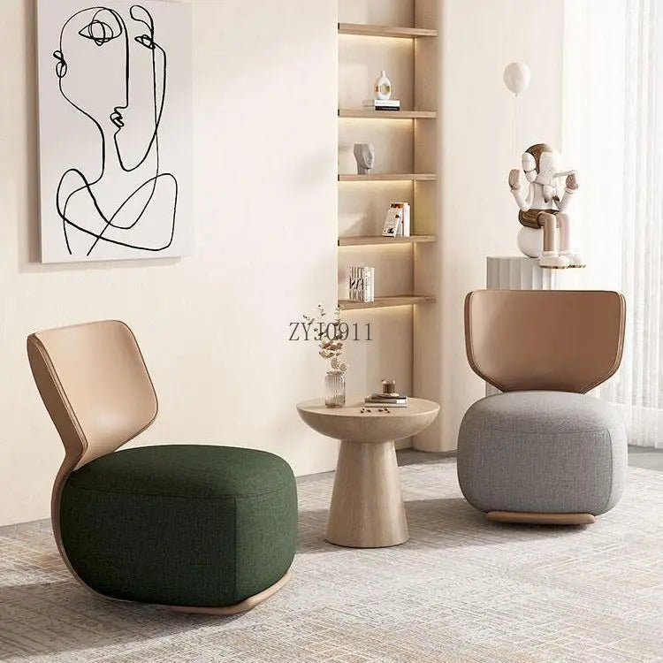 Creative small fabric cover high elasticity sponge filled casual fabric living room chair with wooden backrest
