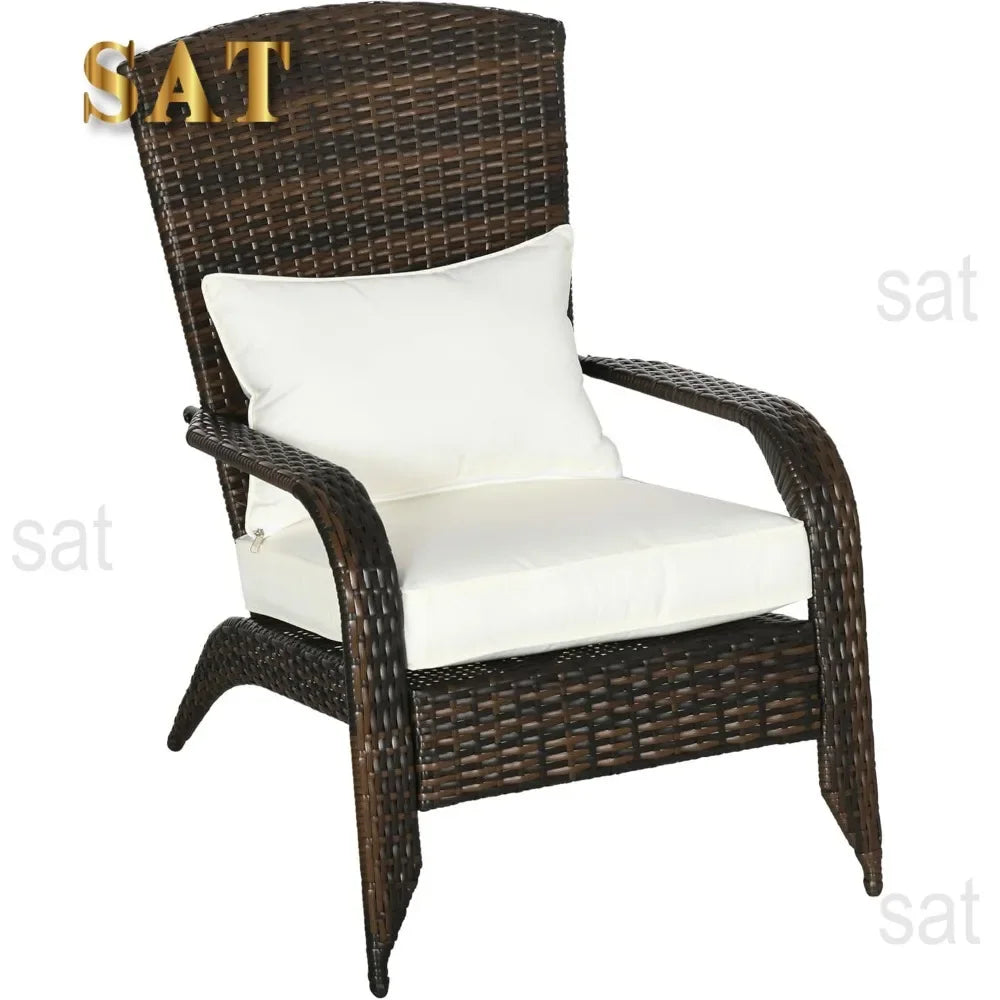 v Outdoor Chair, Rattan Fire Pit Chairs with Soft Cushions, Curved Backrest and Armrests, Outdoor Chair