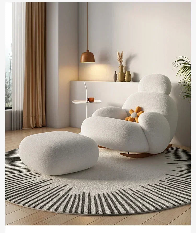 Nordic Bedroom Creamy Velvet Rocking Lounge Chair,living Room Balcony,rotatable Single Person Large White Bear Leisure Chair