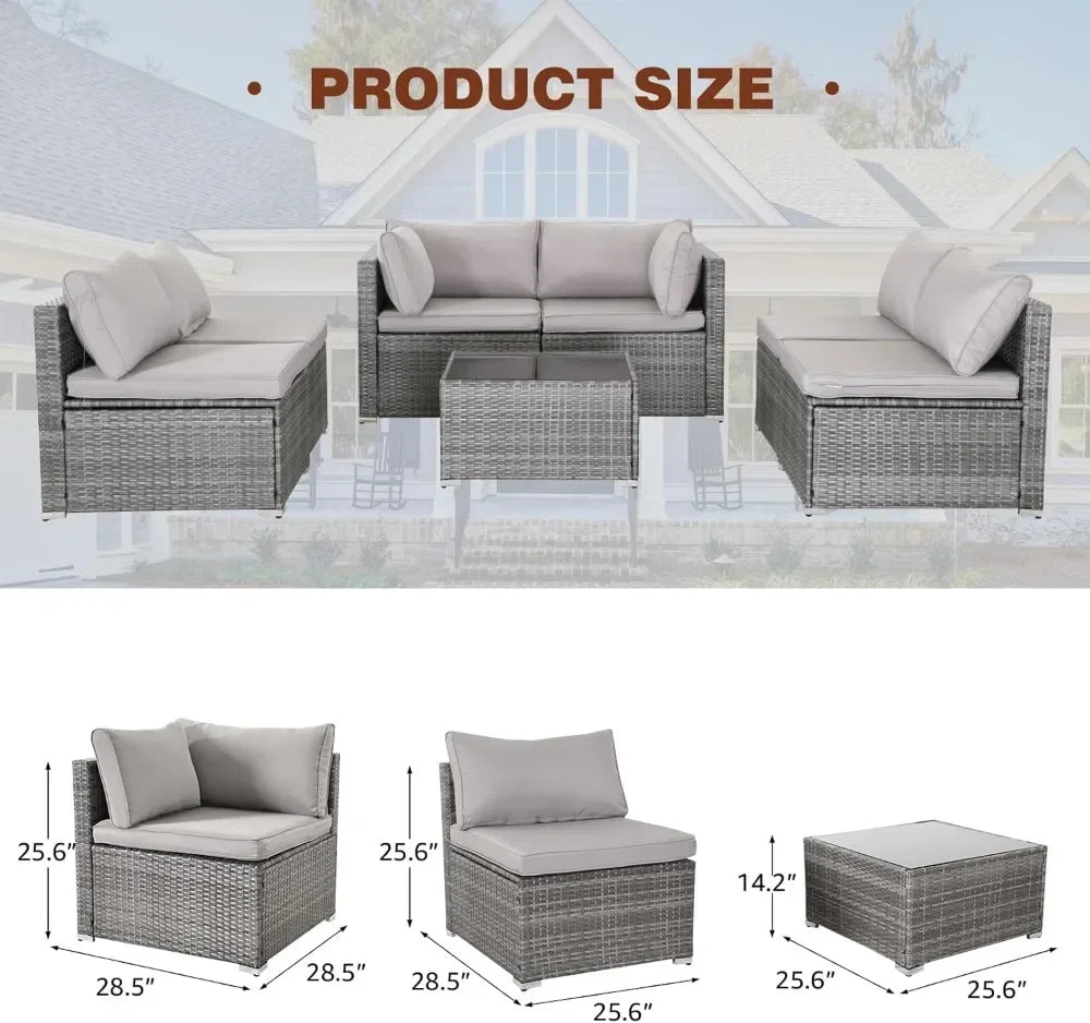 y 7-piece courtyard furniture set, modular wicker outdoor segmented sofa, PE wicker outdoor setL  W   H  28.5*25.6*25.6 inch