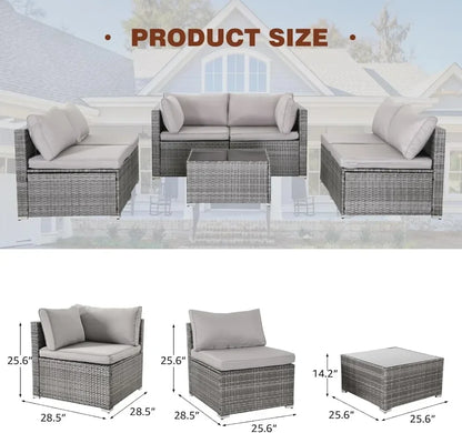 y 7-piece courtyard furniture set, modular wicker outdoor segmented sofa, PE wicker outdoor setL  W   H  28.5*25.6*25.6 inch
